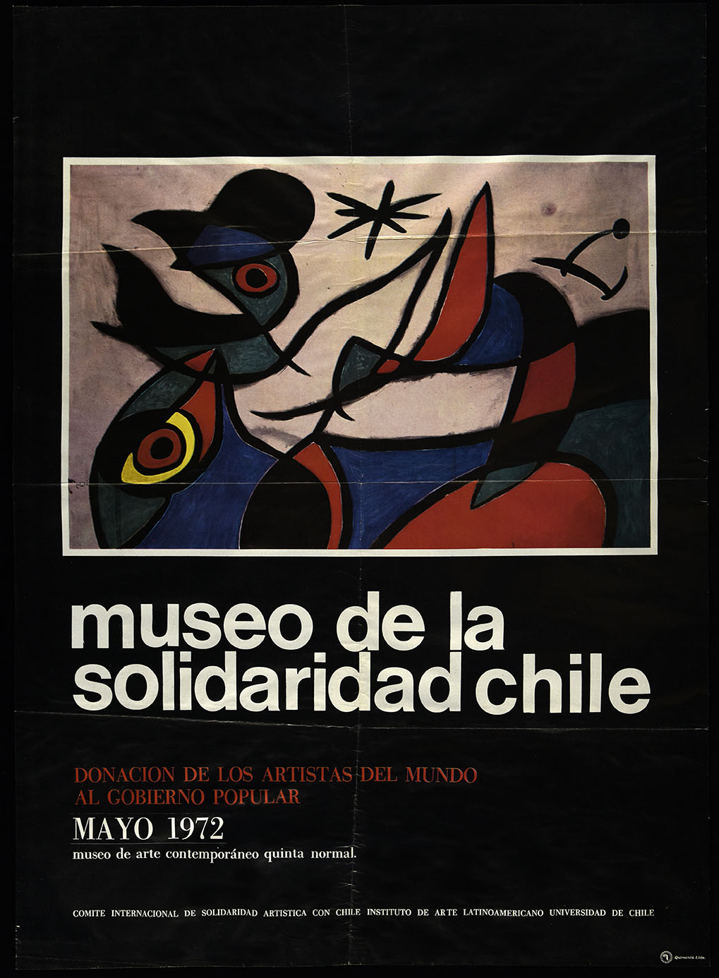 Afiche de la exposición Museo de la Solidaridad. Donación a los artistas del mundo al gobierno de la Unidad Popular, Santiago, mayo 1972. Fondo Museo de la Solidaridad, cód. s0346, Archivo MSSA.