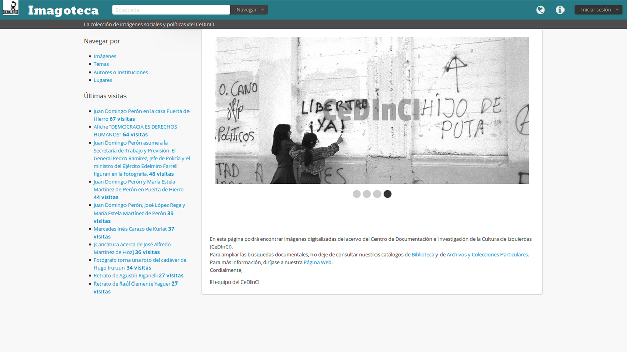 Captura de pantalla de la página de inicio de la Imagoteca (2016).